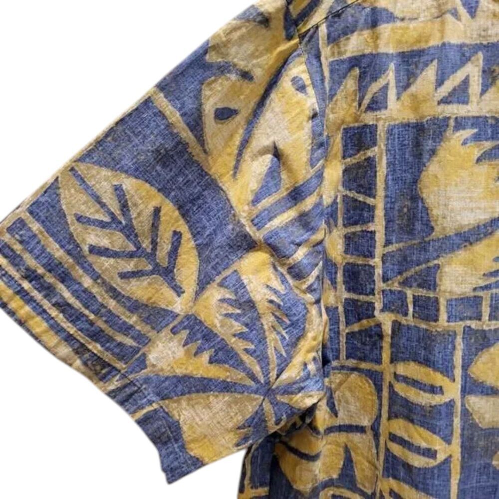 Men's X-Large Vintage Hawaiian All Cotton Blue Gold Shirt Cooke Street USA Made - Picture 7 of 13
